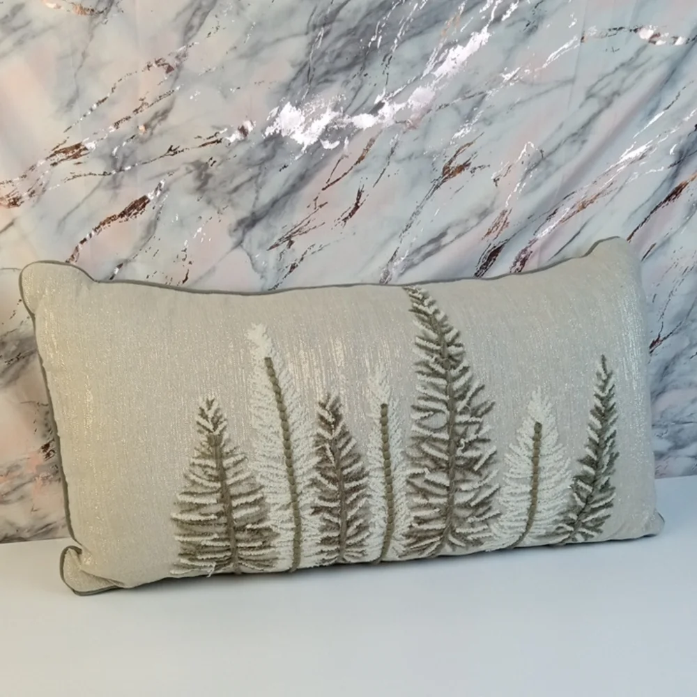 🎁 Holiday Botanical Embroidered Lumbar Throw Pillow